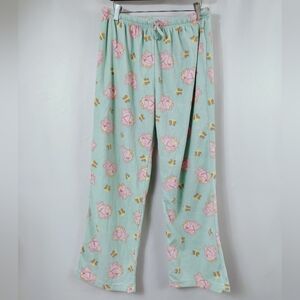 Dreema Sleepwear Teal Pink Fleece Frog Print Drawstring Pajama Pants, Sz L